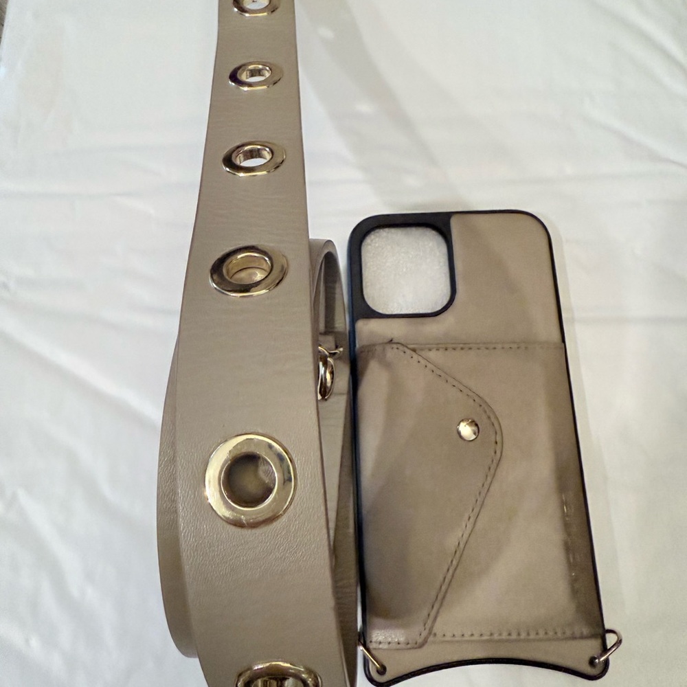 Beige Belt with Gold Accents and Phone Case